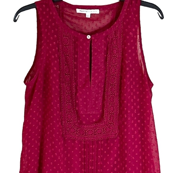 Daniel Rainn Women's Raised Dot Lace Crochet Cranberry  Peasant Blouse Sz Small - Picture 3 of 8